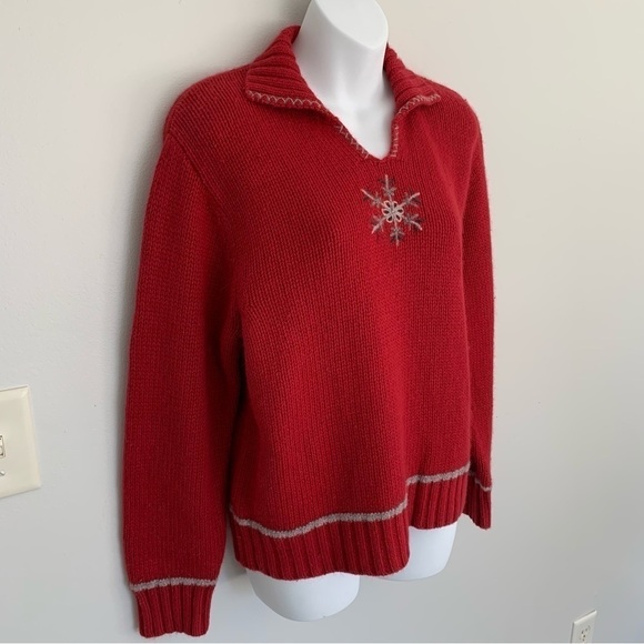 Woolrich Womans Angora Blend Sweater Size L Snowflake Chunk Knit Red - Picture 2 of 10